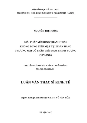 Luận văn thạc sĩ hubt thanh toán không dùng tiền mặt tại ngân hàng thương mại cổ phần việt nam thịnh vượng vpbank