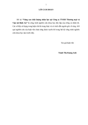 Luận văn thạc sĩ nâng cao chất lượng nhân lực tại công ty tnhh thương mại và vận tải bình an