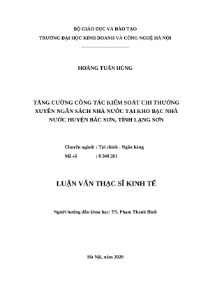 Luận văn thạc sĩ công tác kiểm soát chi thường xuyên ngân sách nhà nước tại kho bạc nhà nước huyện bắc sơn tỉnh lạng sơn