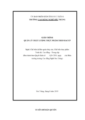Giáo trình quản lý chất lượng thực phẩm theo haccp nghề chế biến và bảo quản thủy sản chế biến thục phẩm trường cđ nghề sóc trăng