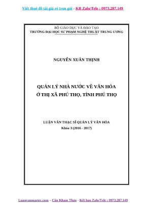 Luận văn thạc sĩ quản lý nhà nước về văn hóa ở thị xã phú thọ tỉnh phú thọ