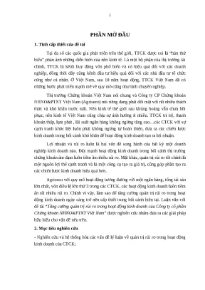Luận văn thạc sĩ tăng cường quản trị rủi ro trong hoạt động kinh doanh của công ty cổ phần chứng khoán nhno ptnt việt nam