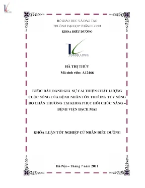 Khóa luận tốt nghiệp bước đầu đánh giá sự cải thiện chất lượng cuộc sống của bệnh nhân tổn thương tủy sống do chấn thương tại khoa phục hồi chức năng bệnh viện bạch mai