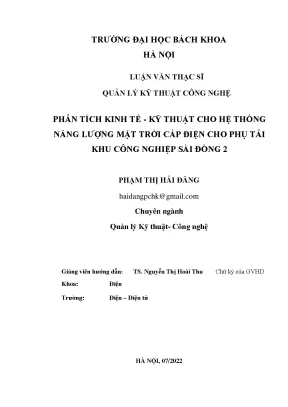 Phân tích kinh tế kỹ thuật cho hệ thống năng lượng mặt trời cấp điện cho phụ tải khu công nghiệp sài đồng 2