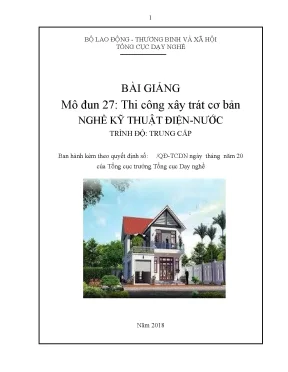 Giáo trình thi công xây trát cơ bản nghề kỹ thuật điện nước trung cấp