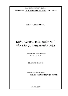 Luận văn thạc sĩ khảo sát đặc điểm ngôn ngữ văn bản quy phạm pháp luật