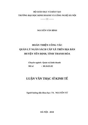 Luận văn thạc sĩ hubt công tác quản lý ngân sách cấp xã trên địa bàn huyện yên định tỉnh thanh hóa