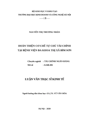 Luận văn tốt nghiệp hoàn thiện cơ chế tự chủ tài chính tại bệnh viện đa khoa thị xã bỉm sơn