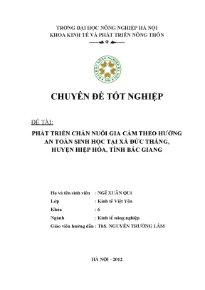 Phát triển chăn nuôi gia cầm theo hướng an toàn sinh học tại xó đức thắng huyện hiệp hoà tỉnh bắc giang