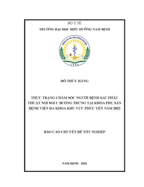 Thực trạng chăm sóc người bệnh sau phẫu thuật nội soi u buồng trứng tại khoa phụ sản bệnh viện đa khoa khu vực phúc yên năm 2022