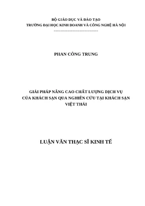 Luận văn thạc sĩ hubt giải pháp nâng cao chất lượng dịch vụ của khách sạn qua nghiên cứu tại khách sạn việt thái