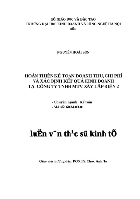 Luận văn thạc sĩ hoàn thiện kế toán doanh thu chi phí và xác định kết quả kinh doanh tại công ty tnhh mtv xây lắp điện