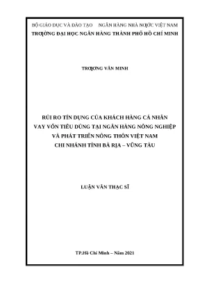 0320 rủi ro tín dụng của khách hàng cá nhân vay vốn tiêu dùng tại nh nông nghiệp và ptnt việt nam chi nhánh tỉnh bà rịa vũng tàu luận văn thạc sĩ tcnh tr