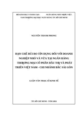 1065 hạn chế rủi ro tín dụng đối với dn nhỏ và vừa tại nhtm cp đầu tư và phát triển việt nam chi nhánh bắc sài gòn luận văn thạc sĩ kinh tế nguyễn thanh