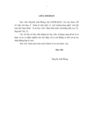 Luận văn thạc sĩ quản lý nhà nước về môi trường làng nghề trên địa bàn tỉnh nam định
