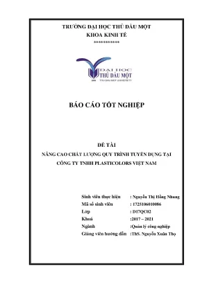 Khóa luận tốt nghiệp nâng cao chất lượng quy trình tuyển dụng nhân sự tại công ty tnhh plasticolors việt nam
