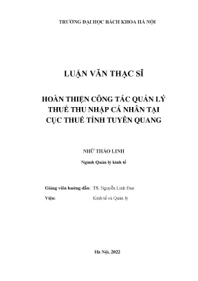 Hoàn thiện công tác quản lý thuế thu nhập cá nhân tại cục thuế tỉnh tuyên quang