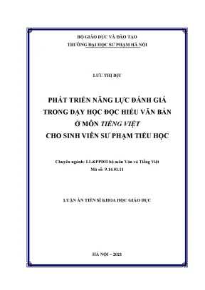 Luận án tiến sĩ phát triển năng lực đánh giá trong dạy học đọc hiểu văn bản ở môn tiếng việt cho sinh viên sư phạm tiểu học