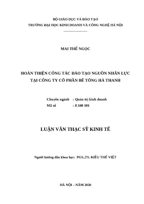 Luận văn thạc sĩ hubt công tác đào tạo nguồn nhân lực tại công ty cổ phần bê tông hà thanh