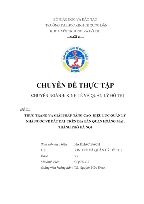 Thực trạng và giải pháp nâng cao hiệu lực quản lý nhà nước về đất đai trên địa bàn quận hoàng mai thành phố hà nội