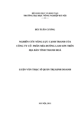 Luận văn thạc sĩ vnua nghiên cứu năng lực cạnh tranh của công ty cổ phần mía đường lam sơn trên địa bàn tỉnh thanh hoá