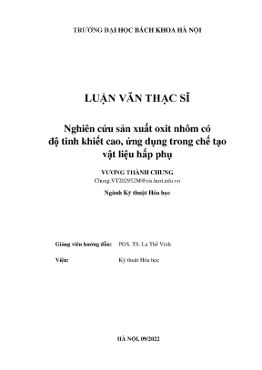 Nghiên cứu sản xuất oxit nhôm có độ tinh khiết cao ứng dụng trong chế tạo vật liệu hấp phụ