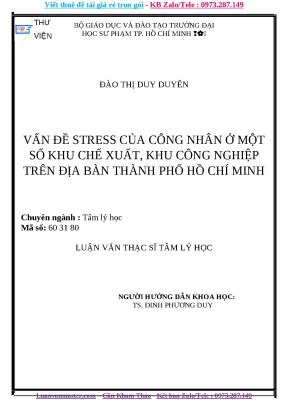 Luận văn vấn đề stress của công nhân ở một số khu chế xuất khu công nghiệp trên địa bàn thành phố hồ chí minh
