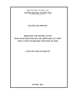 Luận văn thạc sĩ kiểm soát chi thường xuyên ngân sách nhà nước qua hệ thống dịch vụ công trực tuyến tại kho bạc nhà nước hà nam