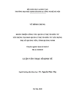 Luận văn thạc sĩ hubt công tác quản lý dự án đầu tư xây dựng tại ban quản lý dự án đầu tư xây dựng thị xã quảng yên tỉnh quảng ninh