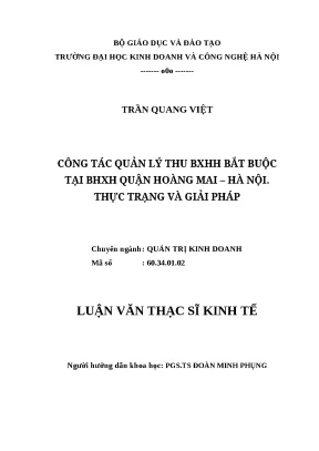 Luận văn thạc sĩ công tác quản lý thu bxhh bắt buộc tại bhxh quận hoàng mai hà nội thực trạng và giải pháp