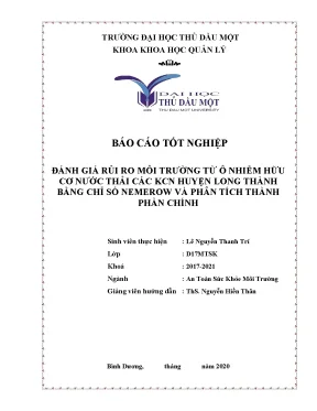 Đánh giá rủi ro môi trường từ ô nhiễm hữu cơ nước thải các khu công nghiệp huyện long thành bằng chỉ số nemerow và phân tích thành phần chính khóa luận tốt nghiệp