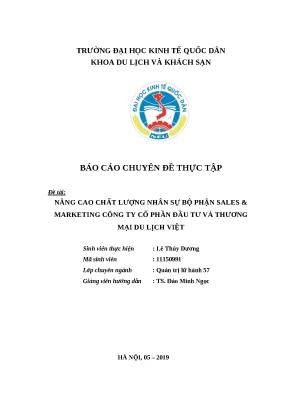 Luận văn tốt nghiệp chất lượng nhân sự bộ phận sales và marketing công ty cổ phần đầu tư và thương mại du lịch việt
