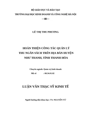 Luận văn thạc sĩ hubt công tác quản lý thu ngân sách trên địa bàn huyện như thanh tỉnh thanh hóa