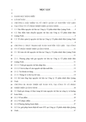 Thực trạng kế toán nguyên vật liệu tại công ty cổ phần nhiệt điện quảng ninh