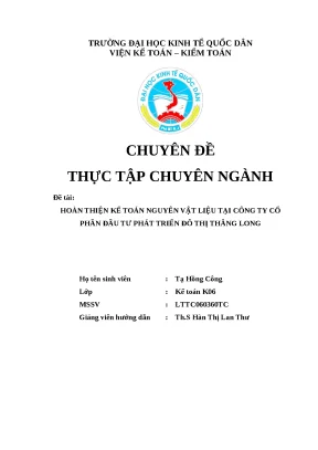 Luận văn tốt nghiệp kế toán nguyên vật liệu tại công ty cổ phần đầu tư phát triển đô thị thăng long