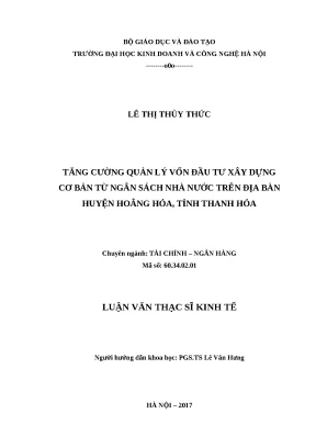 Luận văn thạc sĩ hubt quản lý vốn đầu tư xây dựng cơ bản từ ngân sách nhà nước trên địa bàn huyện hoằng hóa tỉnh thanh hóa