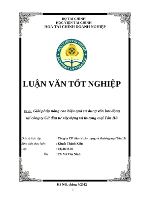 Luận văn tốt nghiệp nâng cao hiệu quả sử dụng vốn lưu động tại công ty cp đầu tư xây dựng và thương mại tân hà