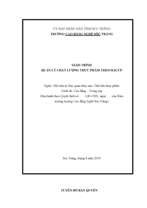 Giáo trình quản lý chất lượng thực phẩm theo haccp nghề chế biến và bảo quản thủy sản chế biến thục phẩm