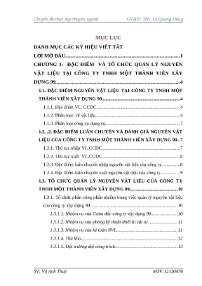 Luận văn tốt nghiệp hoàn thiện kế toán nguyên vật liệu tại công ty trách nhiệm hữu hạn một thành viên xây dựng 99