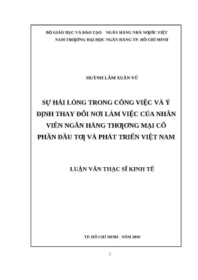 0296 sự hài lòng trong công việc và ý định thay đổi nơi làm việc của nhân viên nhtm cp đầu tư và phát triển việt nam luận văn thạc sĩ qtkd huỳnh lâm xuân v