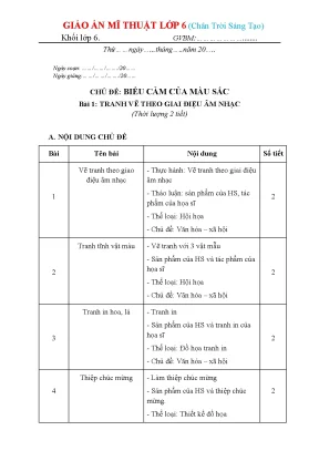 Giáo án mĩ thuật 6 sách chân trời sáng tạo trọn bộ cả năm