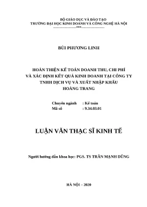 Luận văn thạc sĩ kế toán doanh thu chi phí và xác định kết quả kinh doanh tại công ty tnhh dịch vụ và xuất nhập khẩu hoàng trang