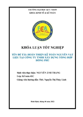 Hoàn thiện kế toán nguyên vật liệu tại công ty tnhh xây dựng tổng hợp hồng phú