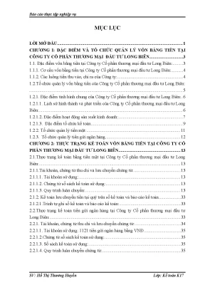 Kế toán vốn bằng tiền tại công ty cổ phần thương mại đầu tư long biên