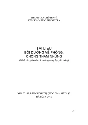 Bồi dưỡng các kỹ năng phòng chống tham nhũng dành cho giáo viên các trường trung học phổ thông