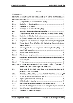 Luận văn thạc sĩ phân tích khả năng thanh toán công ty cổ phần vicem vật tư vận tải xi măng