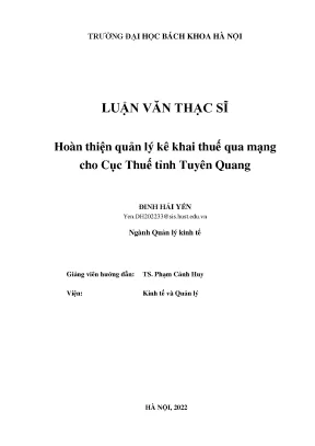 Hoàn thiện quản lý kê khai thuế qua mạng cho cục thuế tỉnh tuyên quang
