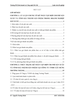 Kế toán tập hợp chi phí sản xuất và tính giá thành sản phẩm tại công ty tnhh xây dựng trường thành