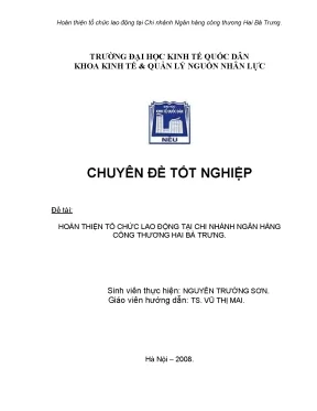 Hoàn thiện tổ chức lao động tại chi nhánh ngân hàng công thương hai bà trưng