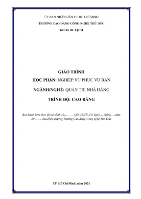Giáo trình nghiệp vụ phục vụ bàn dành cho bậc cao đẳng trung cấp ngành quản trị nhà hàng